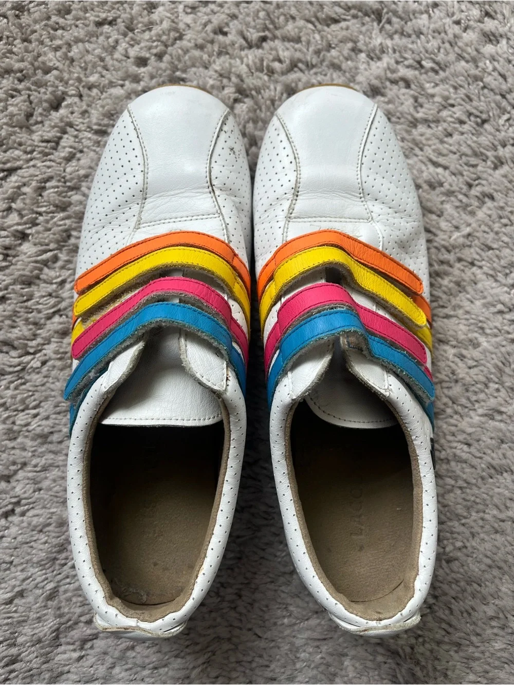 Vintage Lacoste White Sneakers with Rainbow Accent Straps